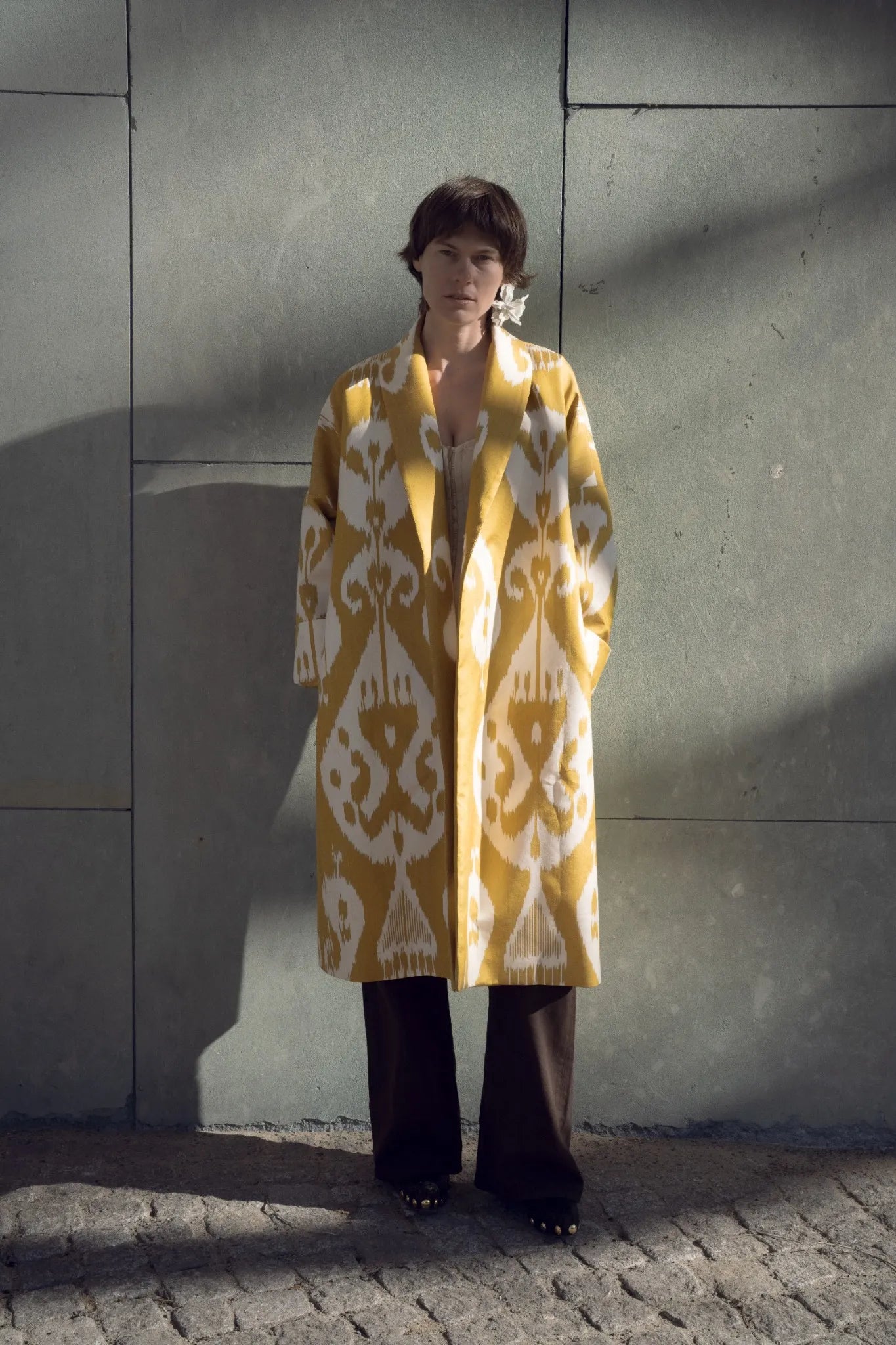 Marta Luxury Ikat Silk Coat — Handwoven with Matching Belt