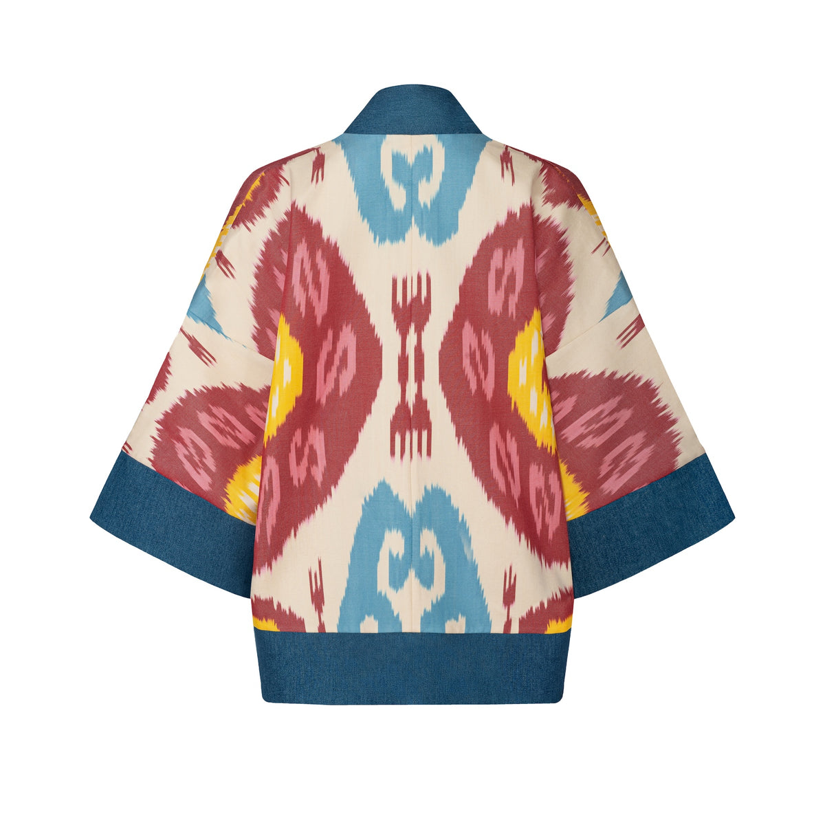 Karina short coat close-up — double ikat weaving detail by Aleksandra Viktor master artisans