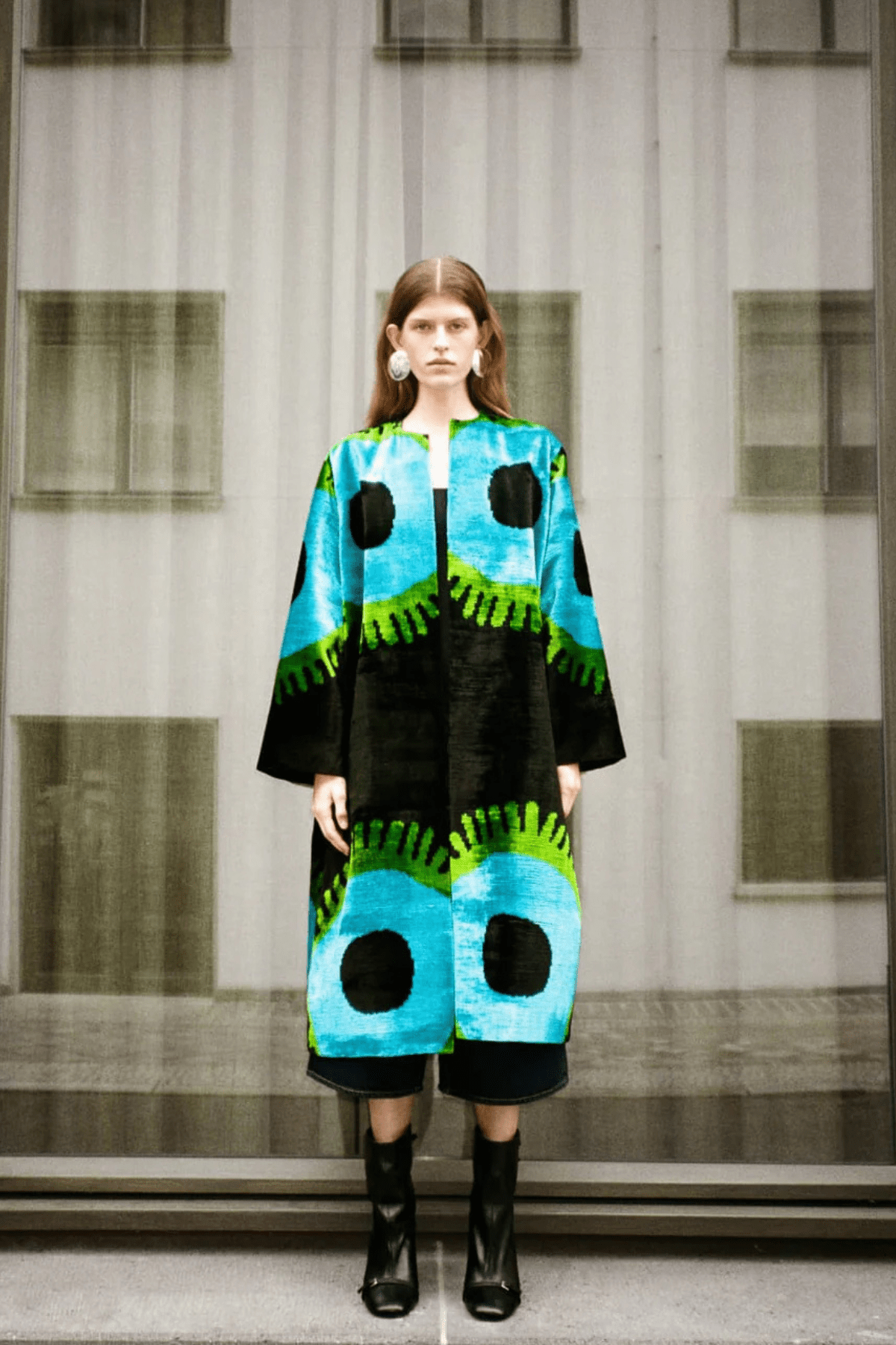 Deborah luxury ikat velvet silk coat by Aleksandra Viktor — handwoven in 80% silk and 20% cotton