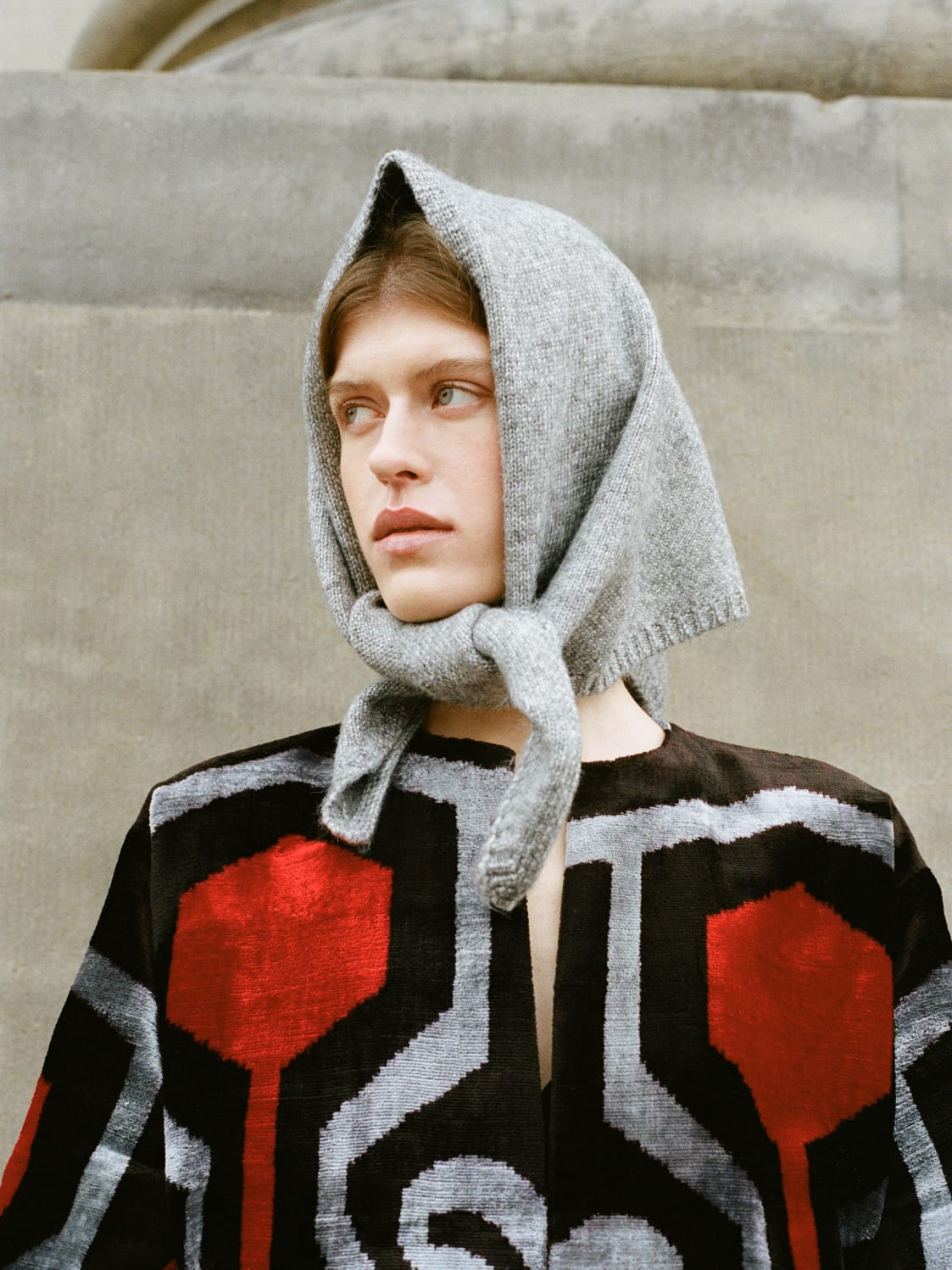 Golda velvet silk coat close-up — Aleksandra Viktor exclusively tailored ikat velvet outerwear