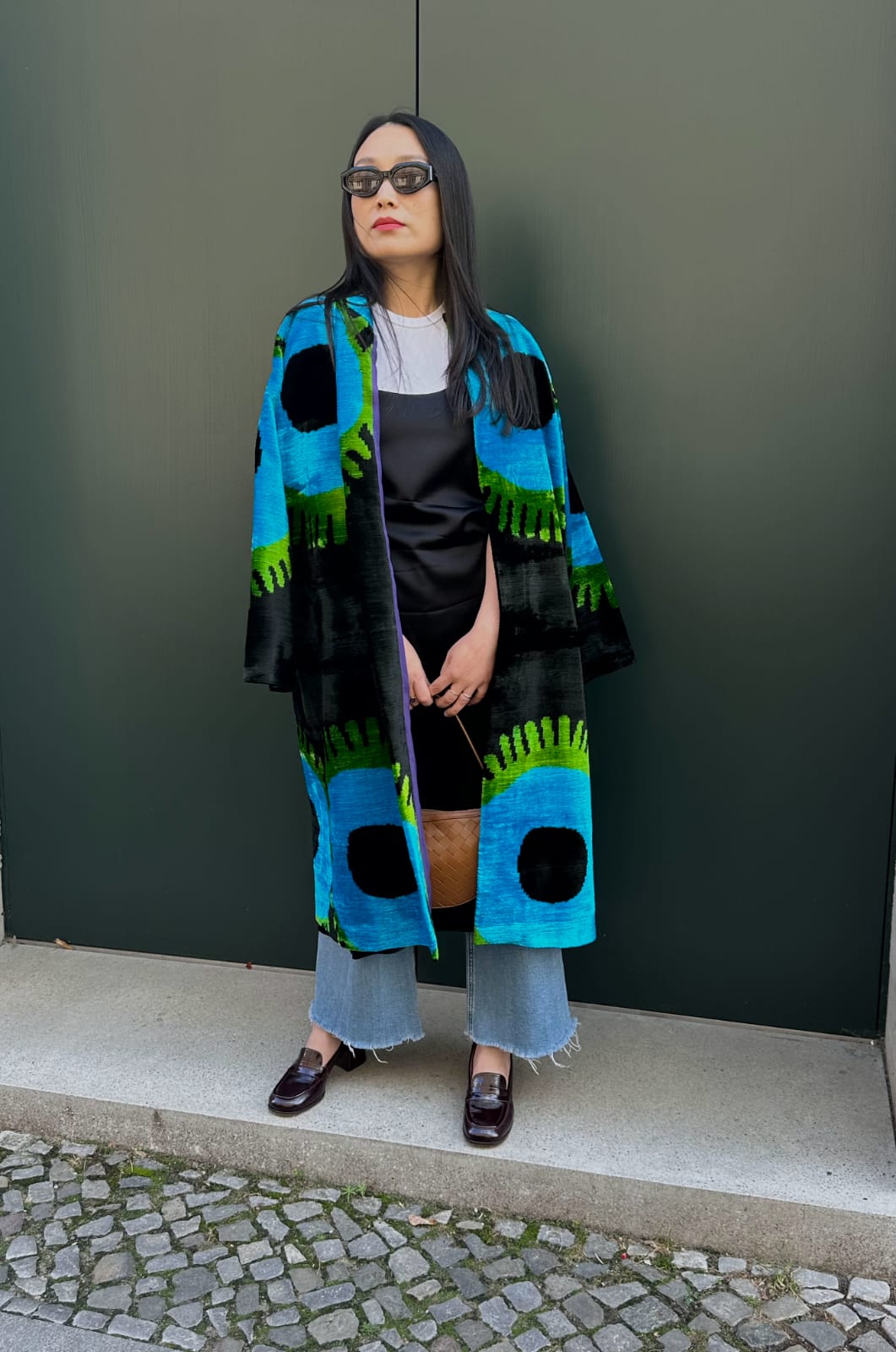 Deborah velvet silk coat by Aleksandra Viktor — handwoven luxury ikat velvet coat in 80% silk and 20% cotton