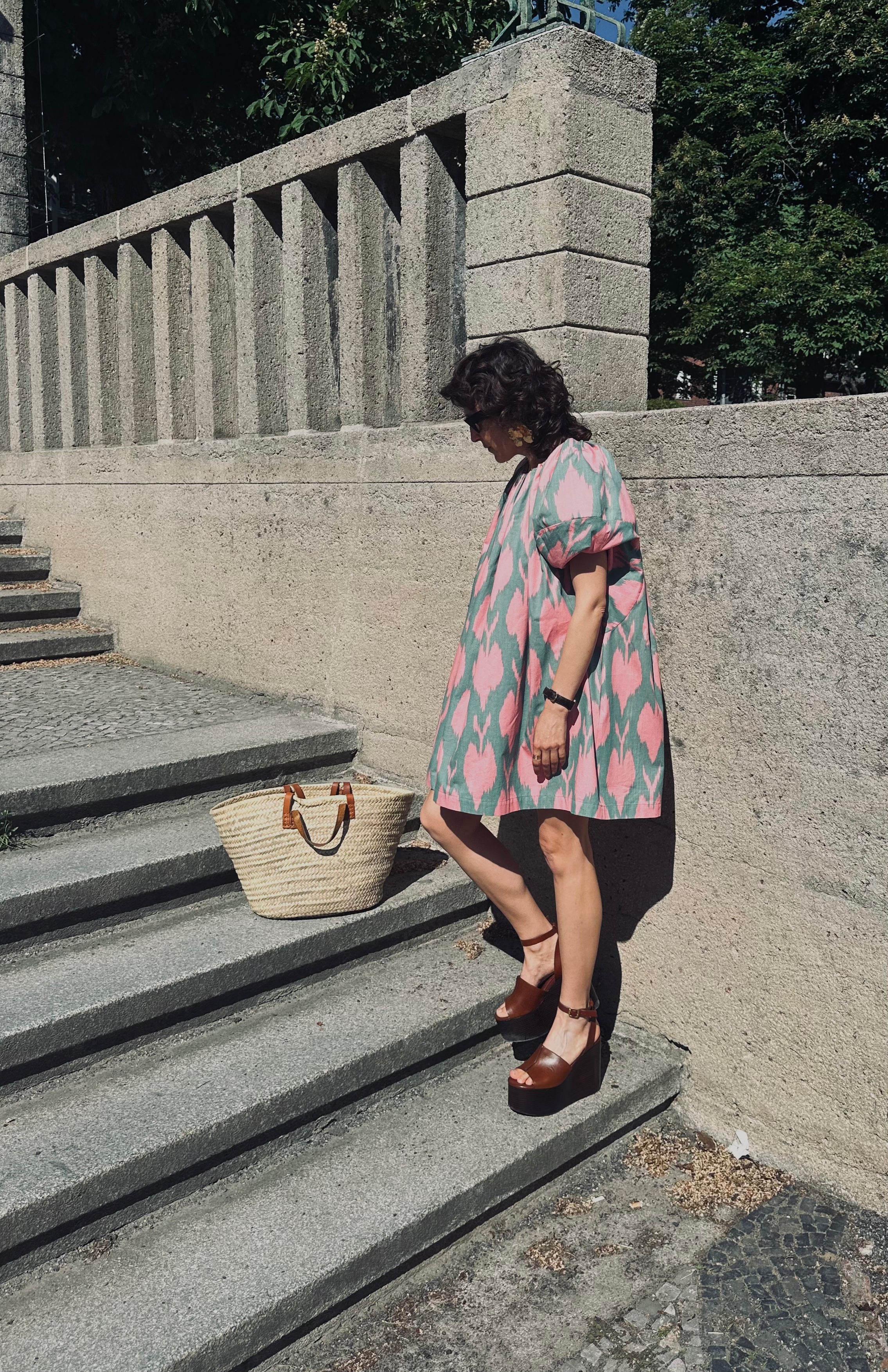 Cora Luxury Ikat Cotton Short Dress — Handwoven Berlin