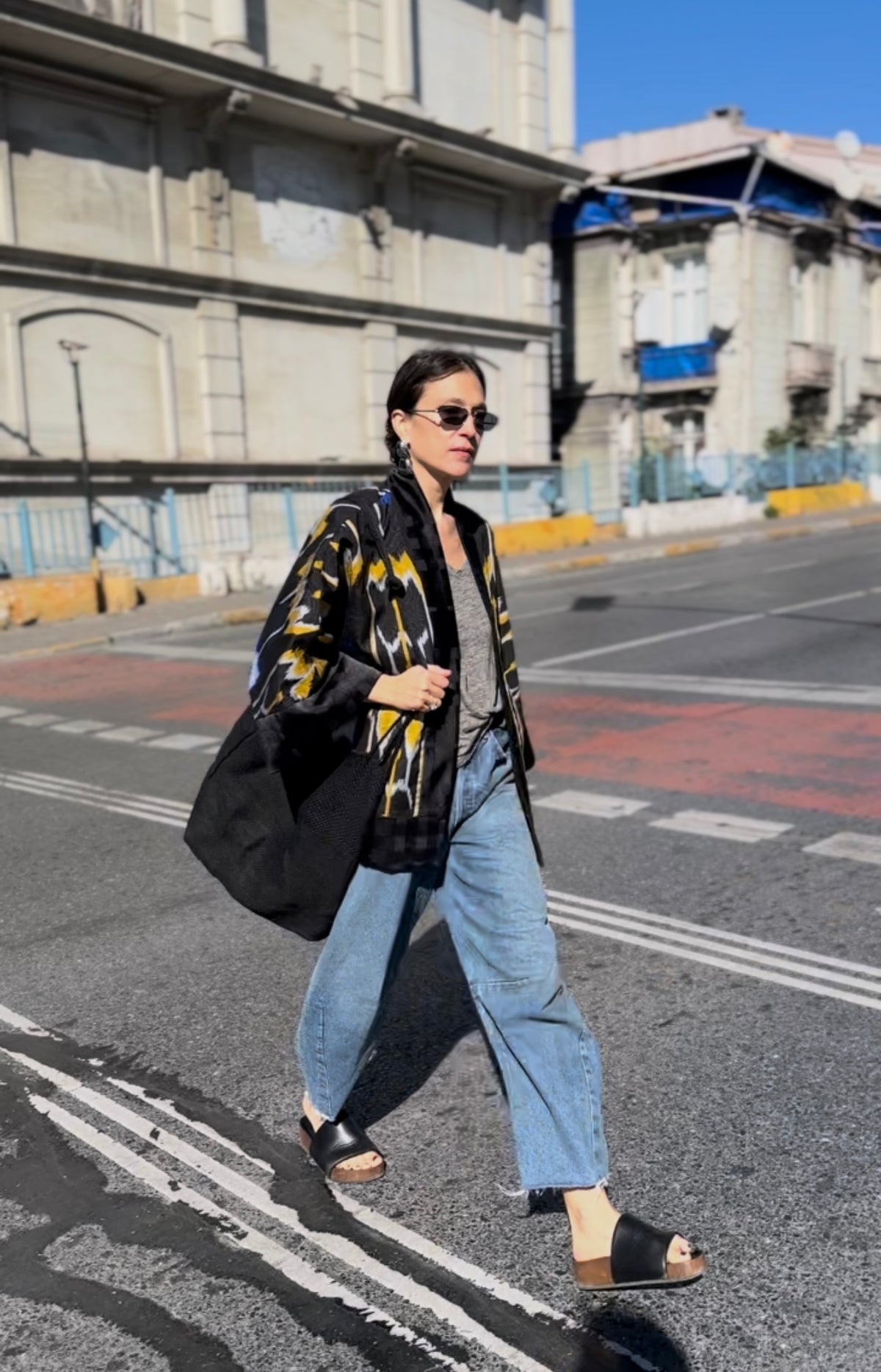 Zuza short coat front view — Aleksandra Viktor exclusively tailored ikat silk cotton outerwear