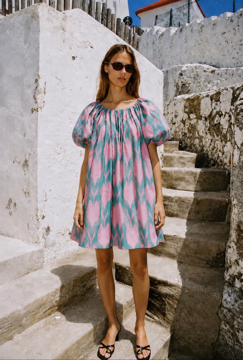 Cora Luxury Ikat Cotton Short Dress