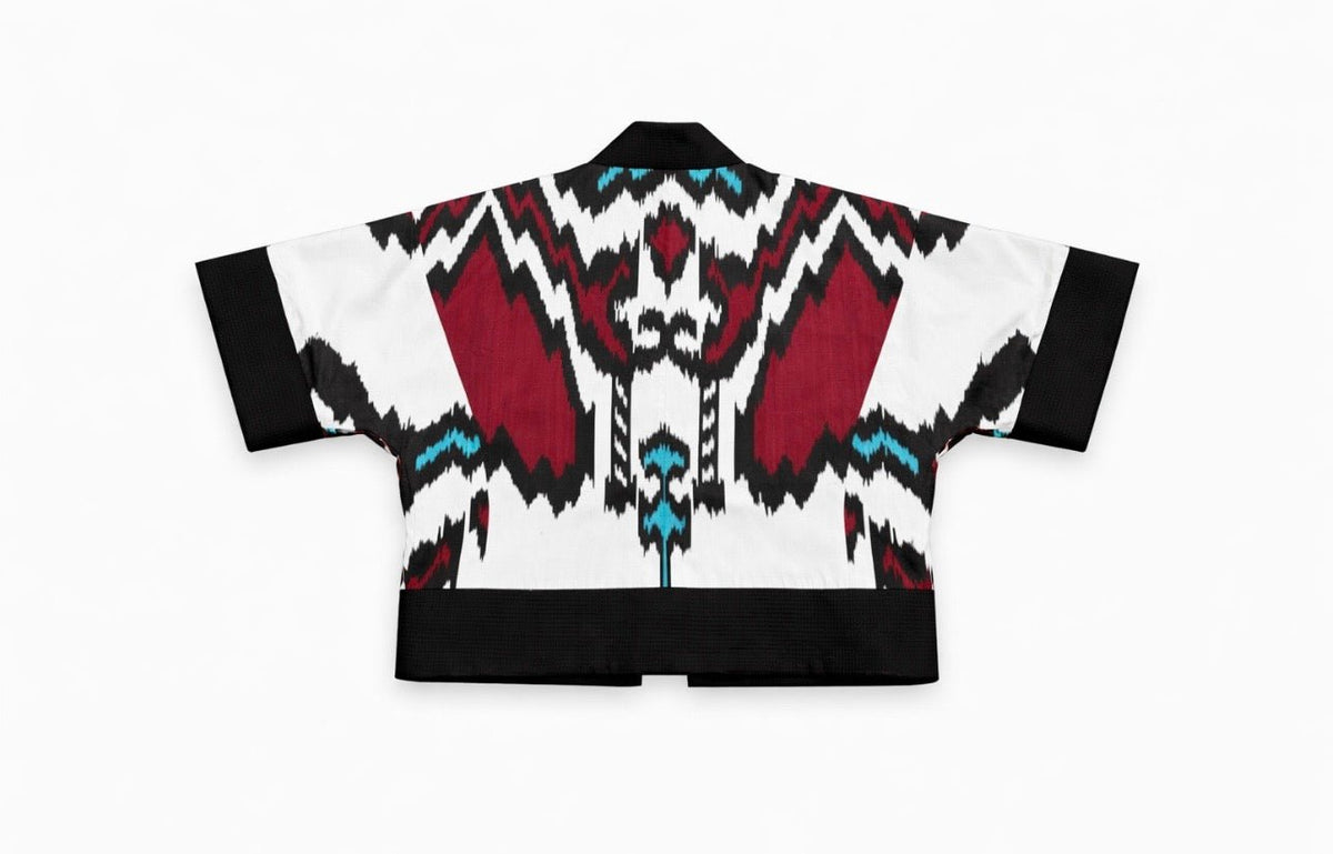 Aleksandra Short Coat back flat lay — handwoven ikat short coat by Aleksandra Viktor