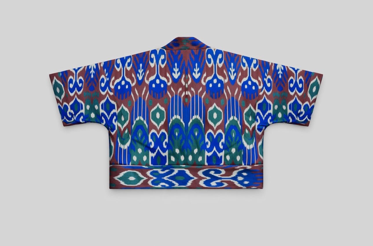 Anna Short Coat back flat lay — handwoven ikat short coat by Aleksandra Viktor