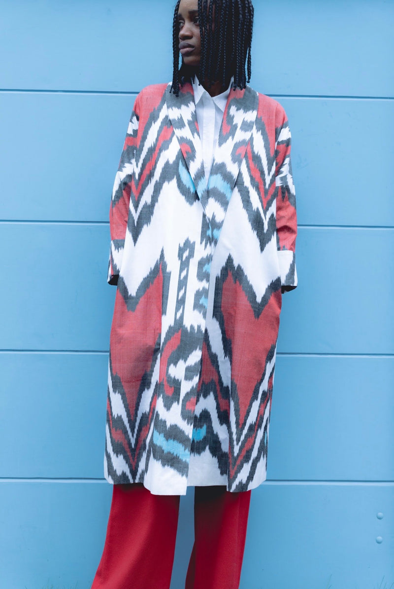 Nela Luxury Ikat Silk Coat — Handwoven Berlin