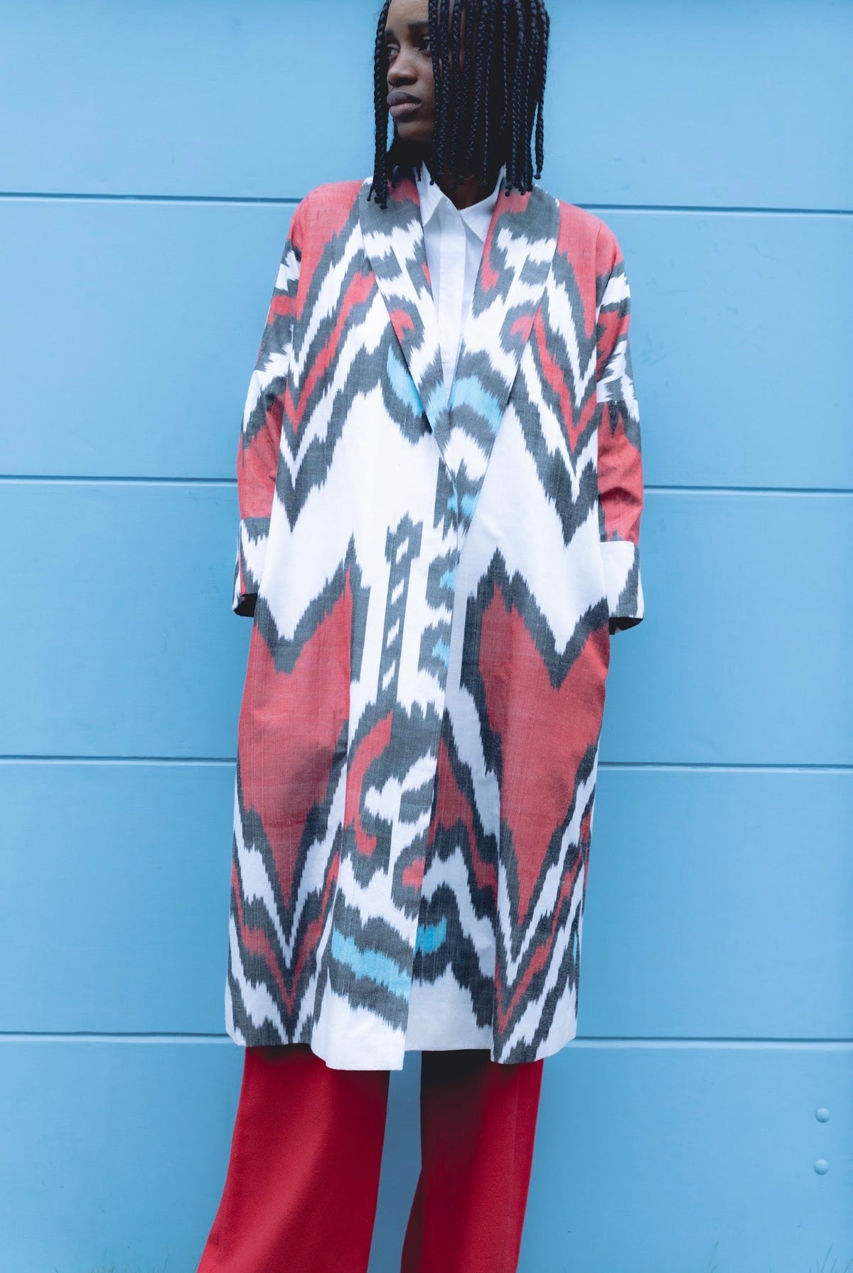 Nela Luxury Ikat Silk Coat — Handwoven Berlin