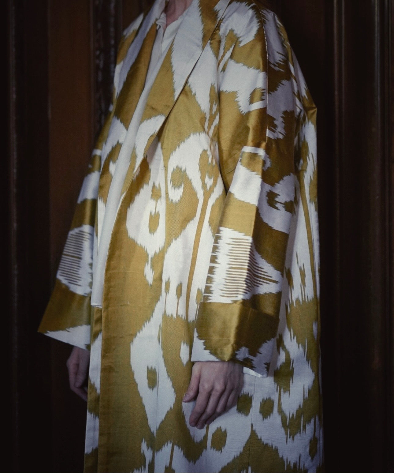 Marta Luxury Ikat Silk Coat — Handwoven with Matching Belt