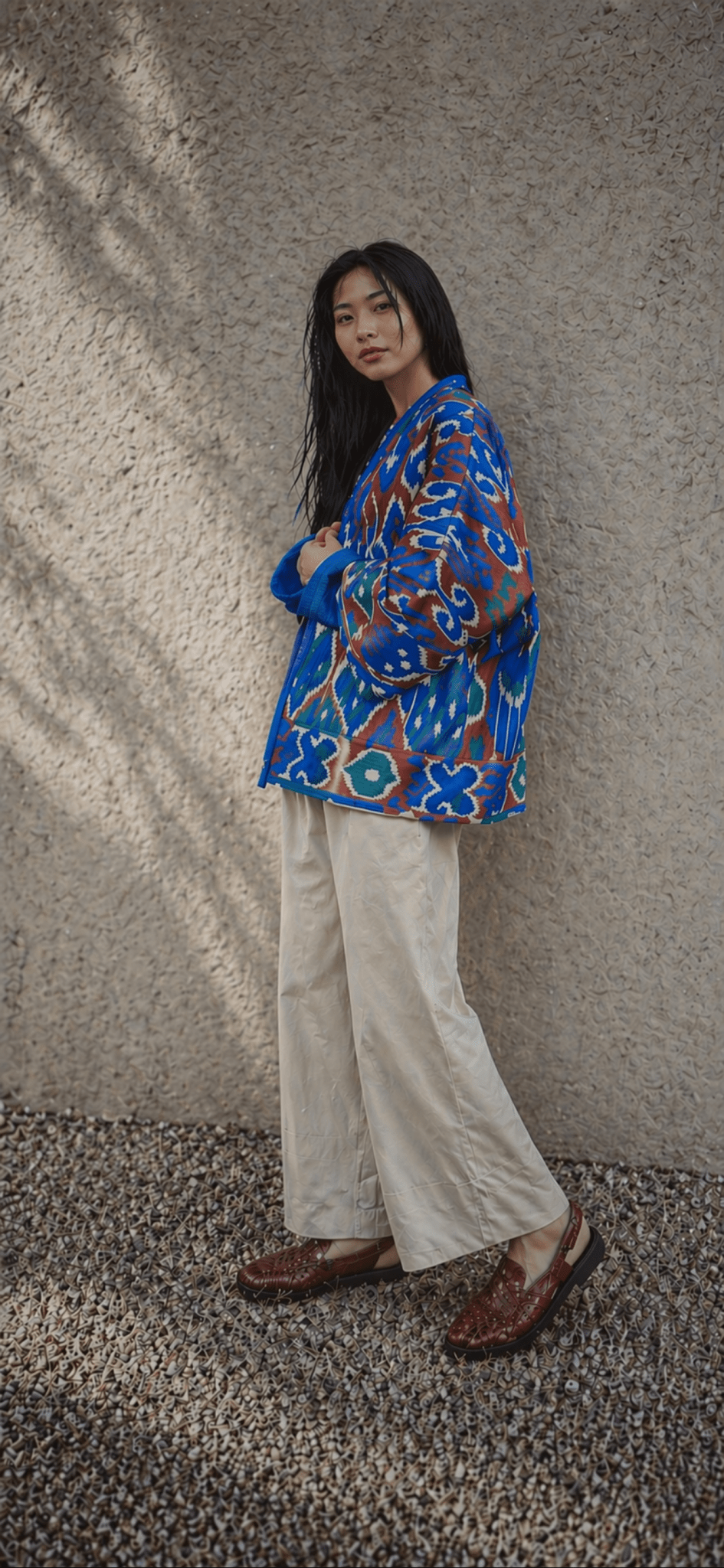 Anna Short Coat side view — handwoven ikat short coat by Aleksandra Viktor