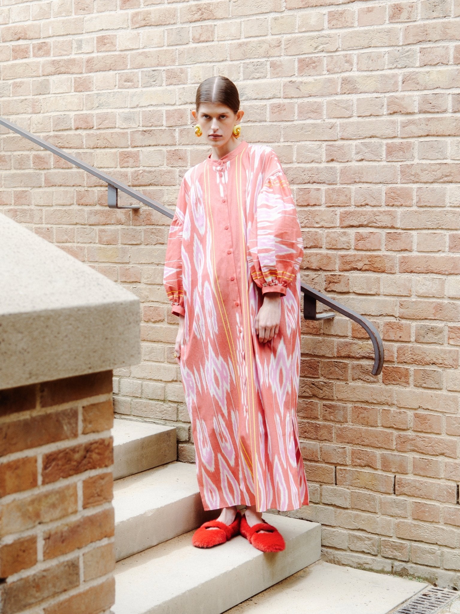 Sophie dress by Aleksandra Viktor — handwoven luxury ikat silk dress in traditional Central Asian pattern