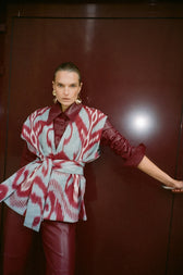 Theresa luxury ikat cotton vest by Aleksandra Viktor — handwoven reversible design in black and burgundy