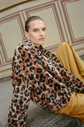 Magda jacket detail — Aleksandra Viktor luxury ikat fabric, resist-dyed silk handwoven by master artisans