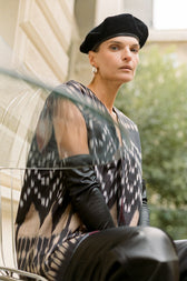 Theresa vest side view — Aleksandra Viktor exclusively tailored ikat vest