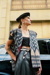 Theresa vest styling — Aleksandra Viktor luxury ikat womenswear, sustainably handcrafted