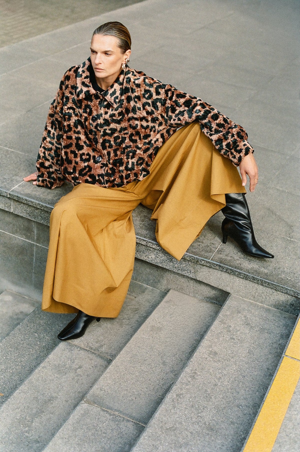 Magda jacket back view — Aleksandra Viktor handwoven silk ikat coat