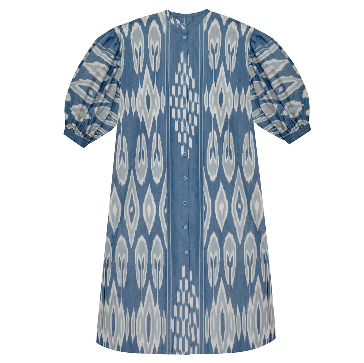 Victoria dress full length front view — Aleksandra Viktor sustainably handcrafted luxury ikat garment