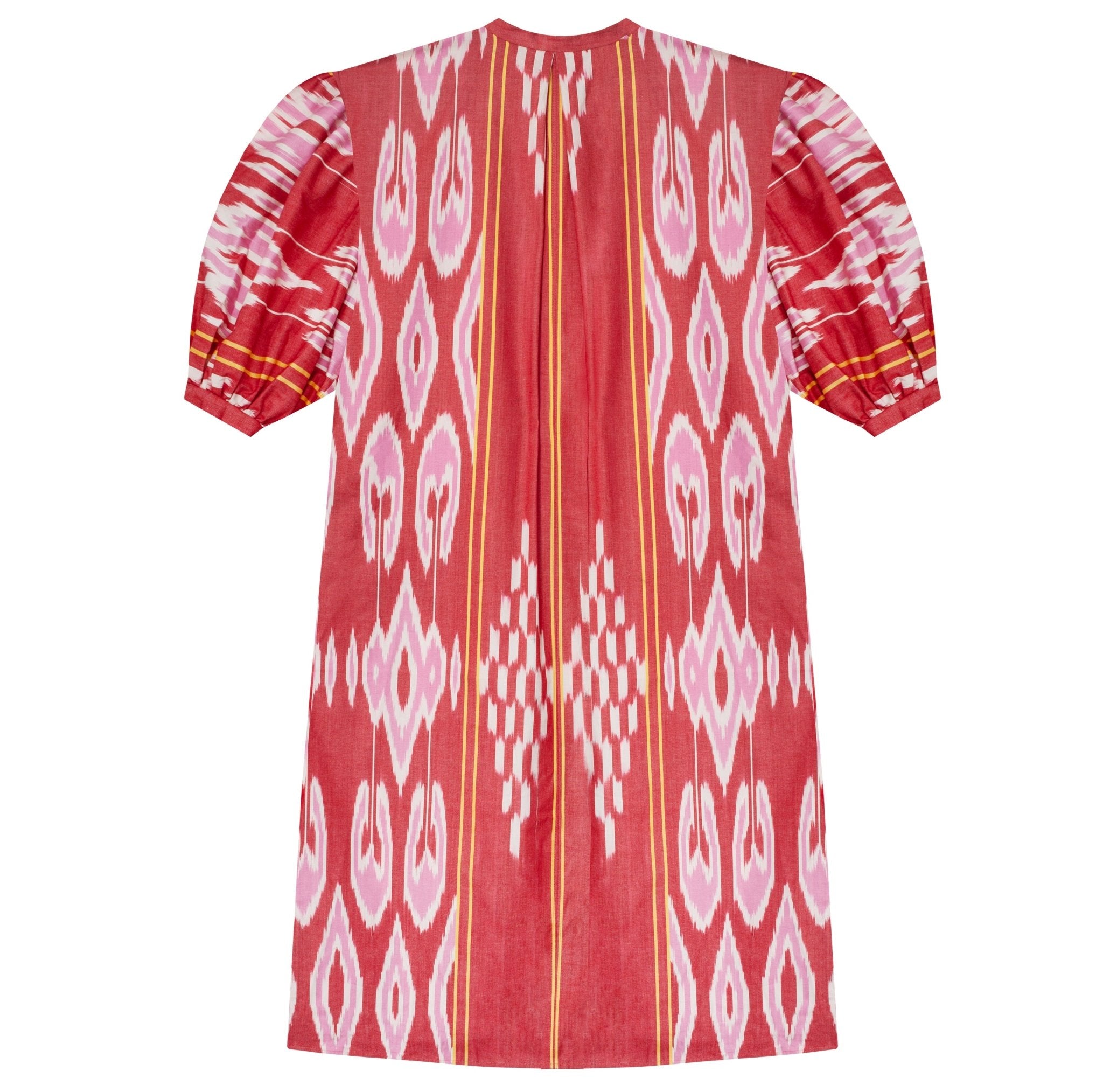 Sophie dress back view — Aleksandra Viktor bespoke handwoven ikat dress in natural dyed silk