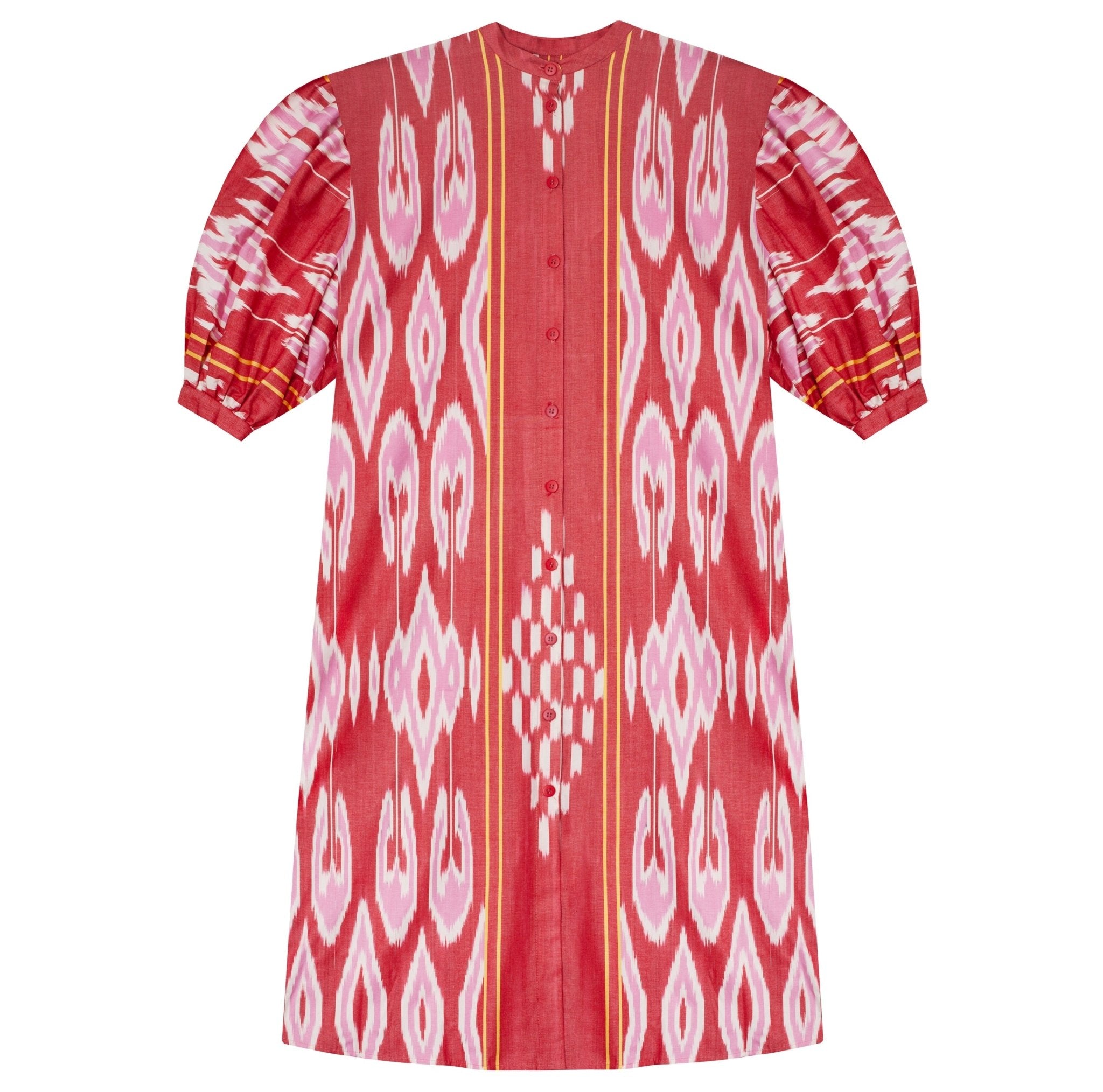 Sophie dress front view — Aleksandra Viktor exclusively tailored ikat silk dress