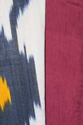 Tatjana silk coat fabric close-up — handwoven ikat weaving detail by Aleksandra Viktor master artisans in Uzbekistan