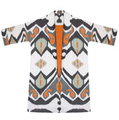 Katharina silk coat full length front view — Aleksandra Viktor sustainably handcrafted luxury ikat garment