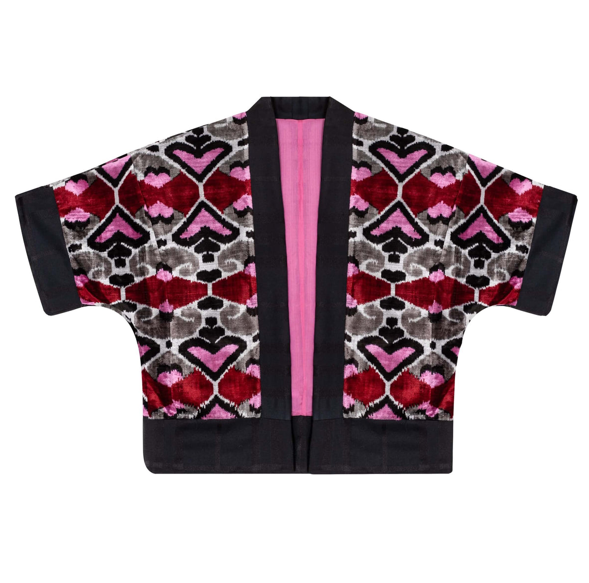 Marjorie short coat front view — Aleksandra Viktor exclusively tailored ikat silk outerwear