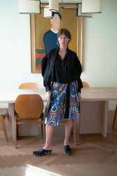 Maja luxury ikat silk wrap skirt side view — Aleksandra Viktor bespoke handwoven silk skirt, sustainably crafted in Uzbekistan