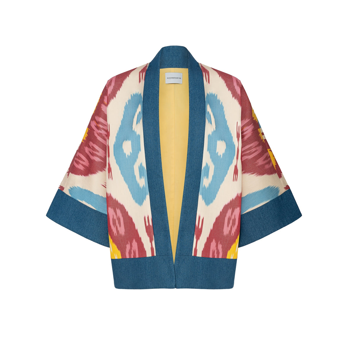 Karina short coat front view — Aleksandra Viktor exclusively tailored ikat silk outerwear