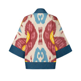 Karina short coat close-up — double ikat weaving detail by Aleksandra Viktor master artisans