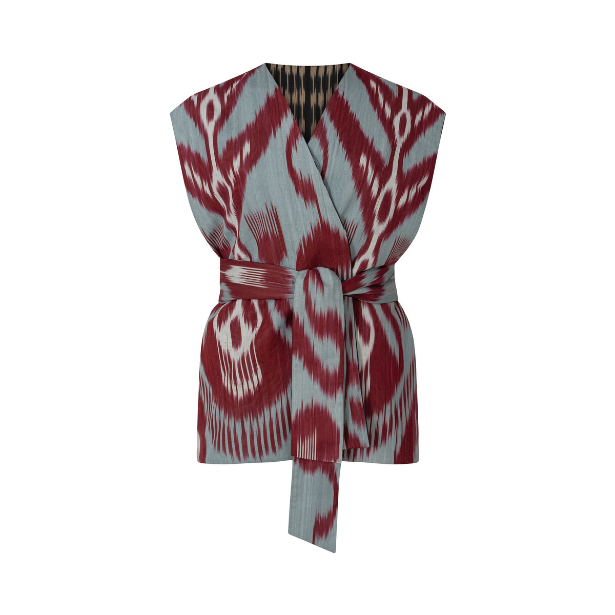 Theresa vest full length — Aleksandra Viktor bespoke ikat silk vest, artisanal provenance