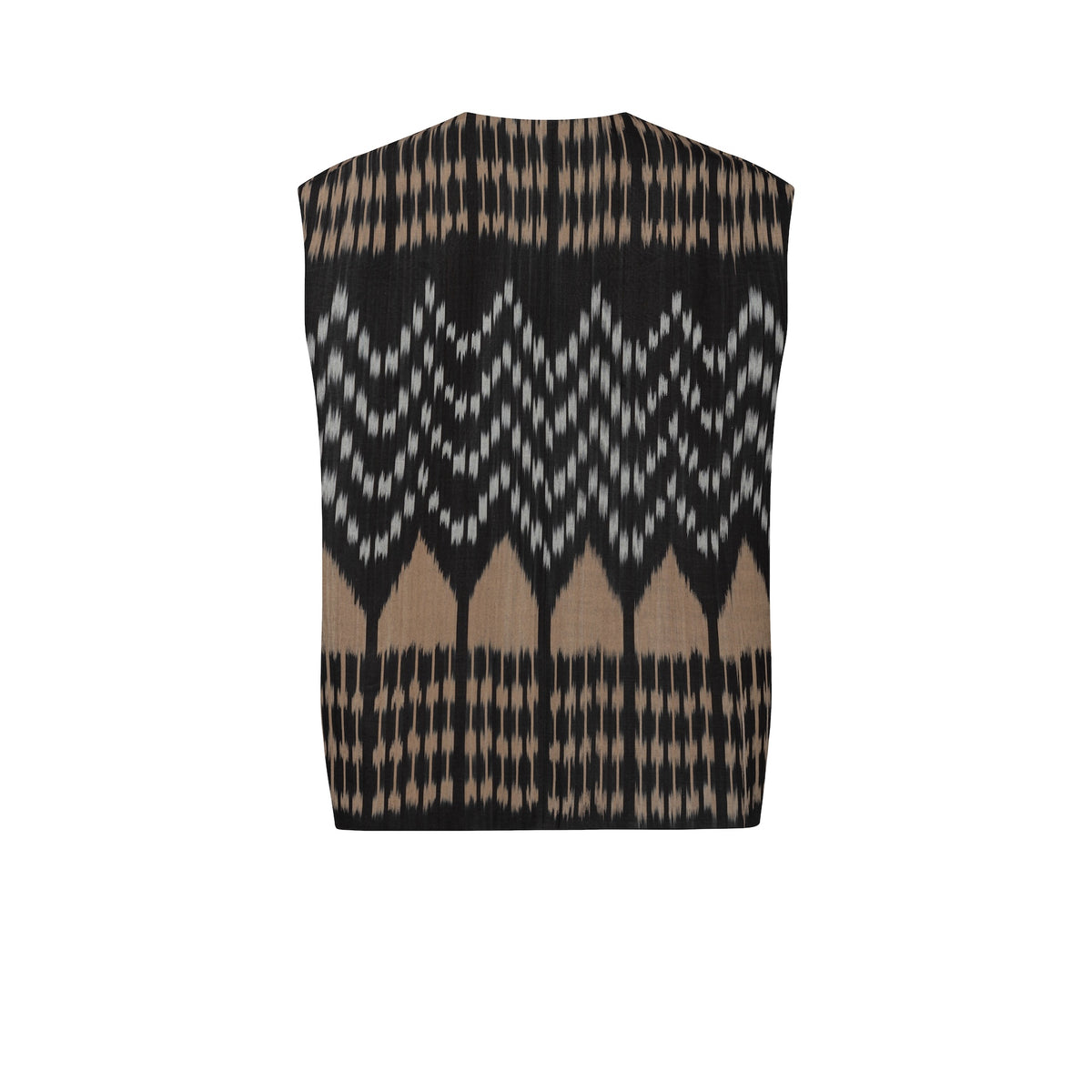 Theresa vest pattern detail — warp ikat weaving technique by Aleksandra Vikto