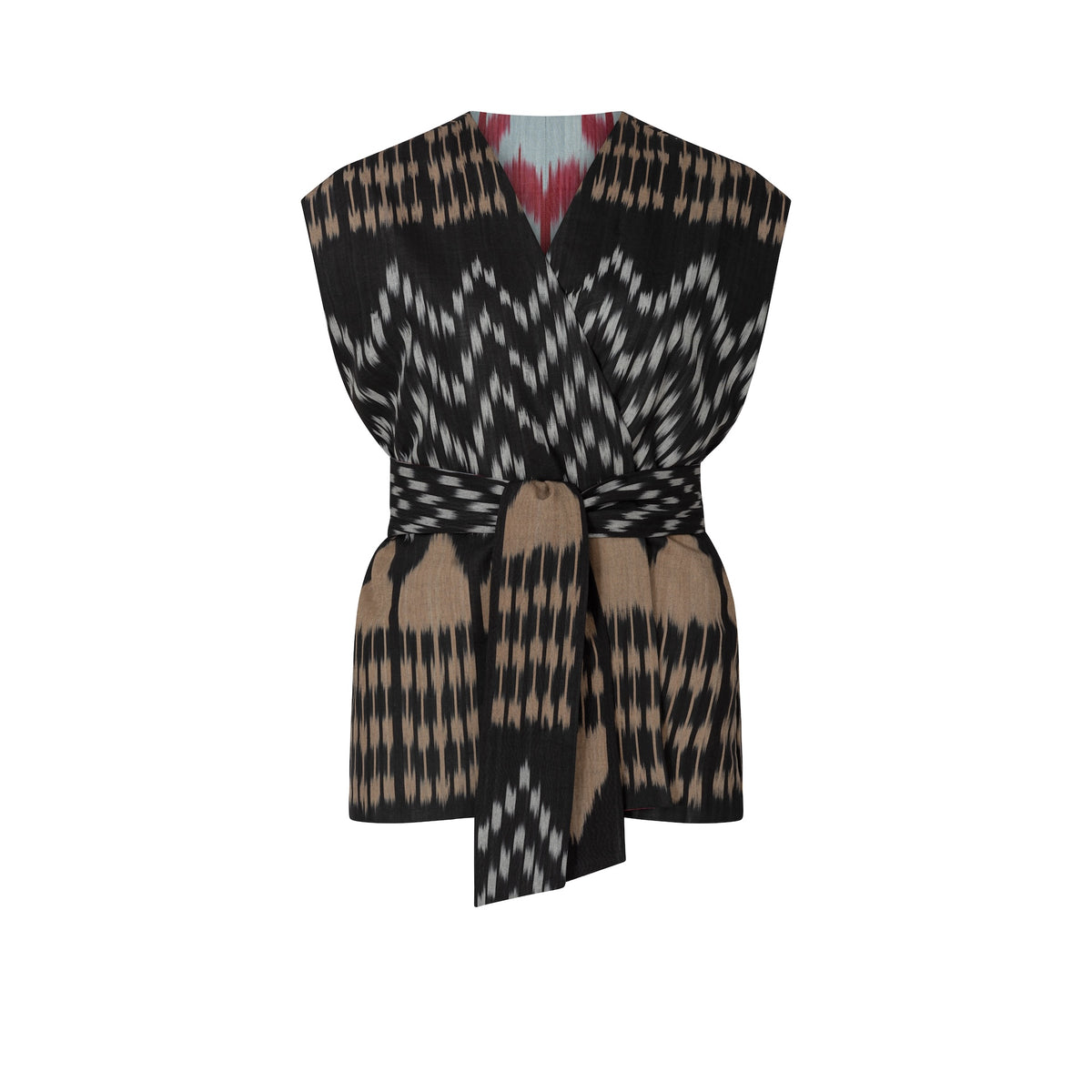 Theresa vest drape — Aleksandra Viktor luxury ikat vest in natural dyed silk