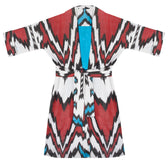Nela silk coat full length front view with belt — Aleksandra Viktor sustainably handcrafted luxury ikat garment