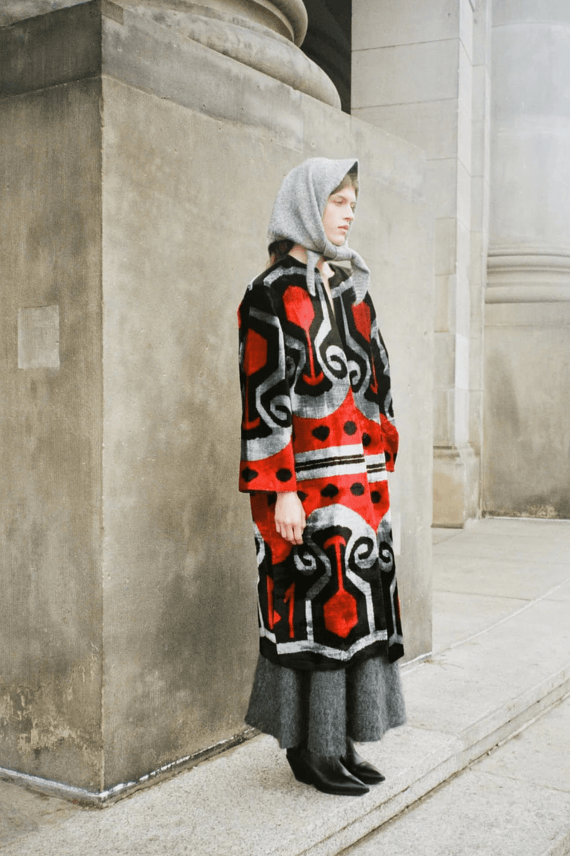 Golda luxury ikat velvet silk coat by Aleksandra Viktor — handwoven in 80% silk and 20% cotton velvet
