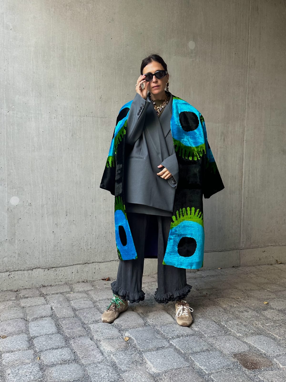 Deborah velvet silk coat by Aleksandra Viktor — handwoven luxury ikat velvet coat in 80% silk and 20% cotton