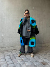 Deborah velvet silk coat by Aleksandra Viktor — handwoven luxury ikat velvet coat in 80% silk and 20% cotton