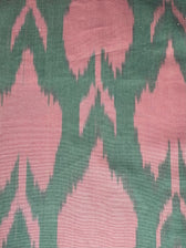 Cora luxury ikat cotton short dress worn front view — Aleksandra Viktor handwoven cotton dress in earthy ikat pattern