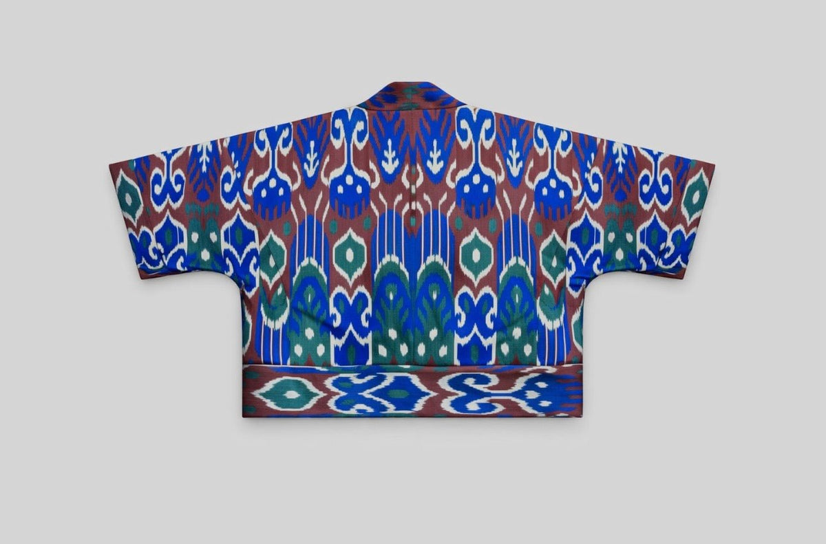 Anna Short Coat back flat lay — handwoven ikat short coat by Aleksandra Viktor