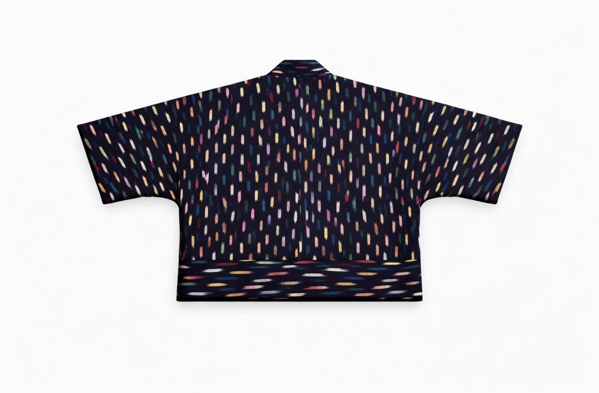 Isabella Short Coat back flat lay — handwoven ikat short coat by Aleksandra Viktor
