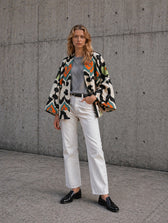 Sandra Short Coat front view — handwoven ikat short coat by Aleksandra Viktor