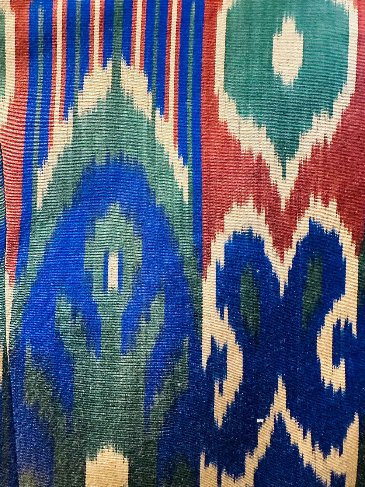 Anna Short Coat fabric detail — handwoven ikat pattern close-up by Aleksandra Viktor