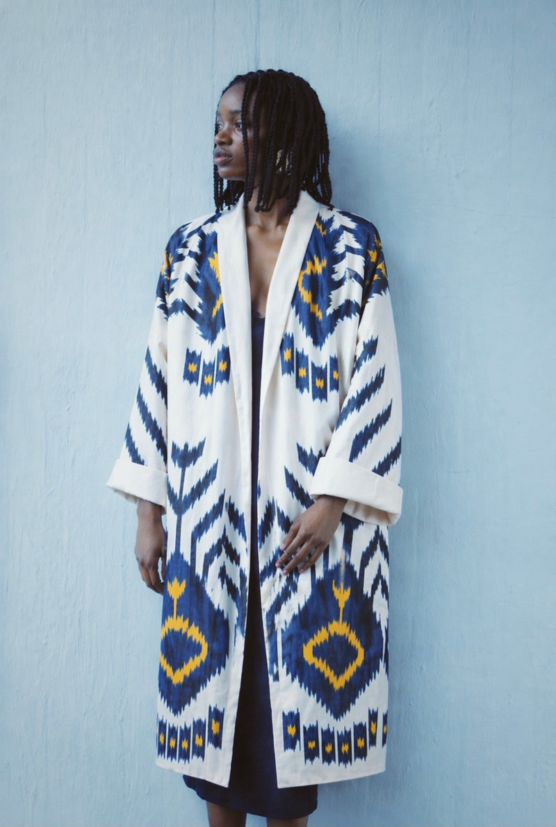 Tatjana Luxury Ikat Silk Coat — Handwoven Berlin