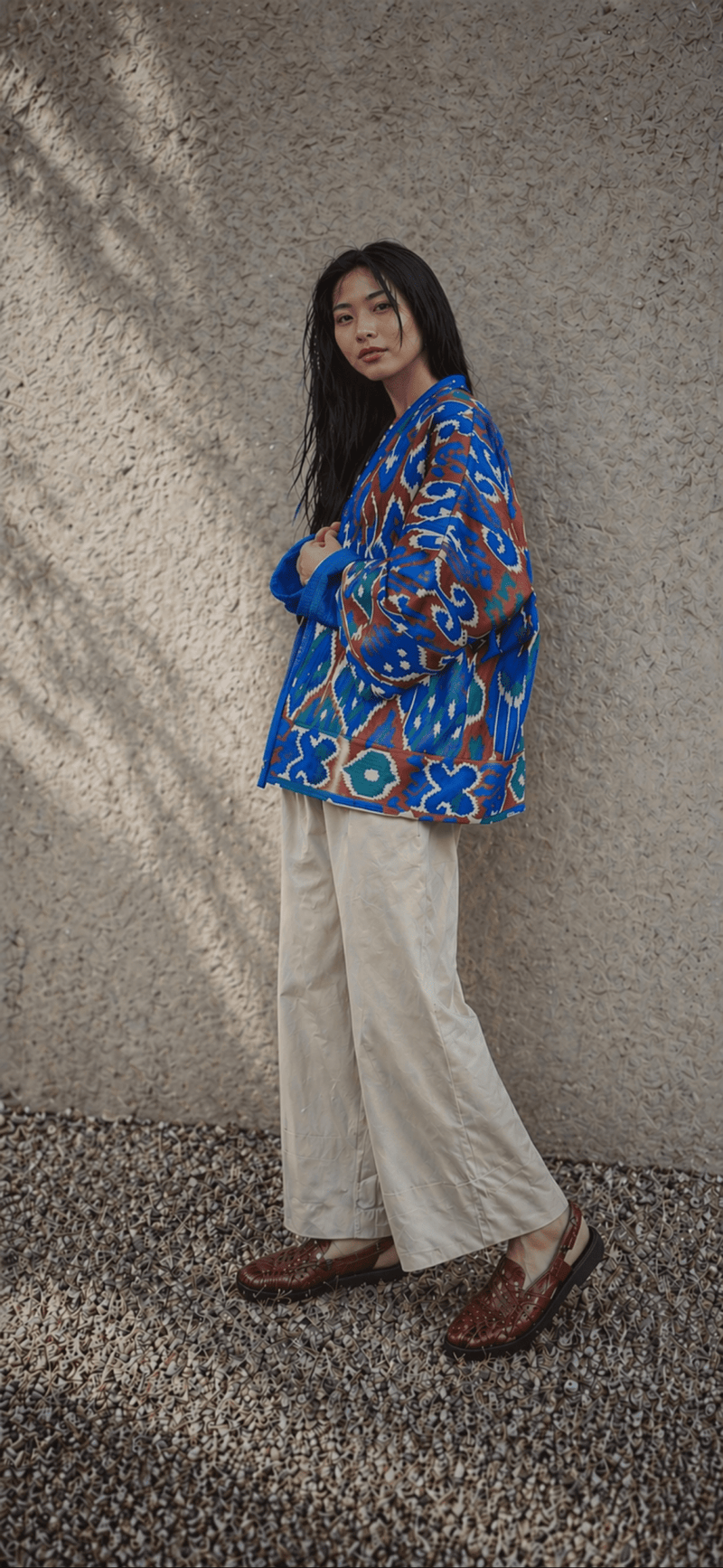 Anna Short Coat side view — handwoven ikat short coat by Aleksandra Viktor