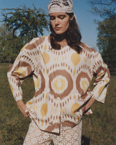 Lara luxury ikat cotton overshirt by Aleksandra Viktor — handwoven breathable cotton in traditional Central Asian pattern