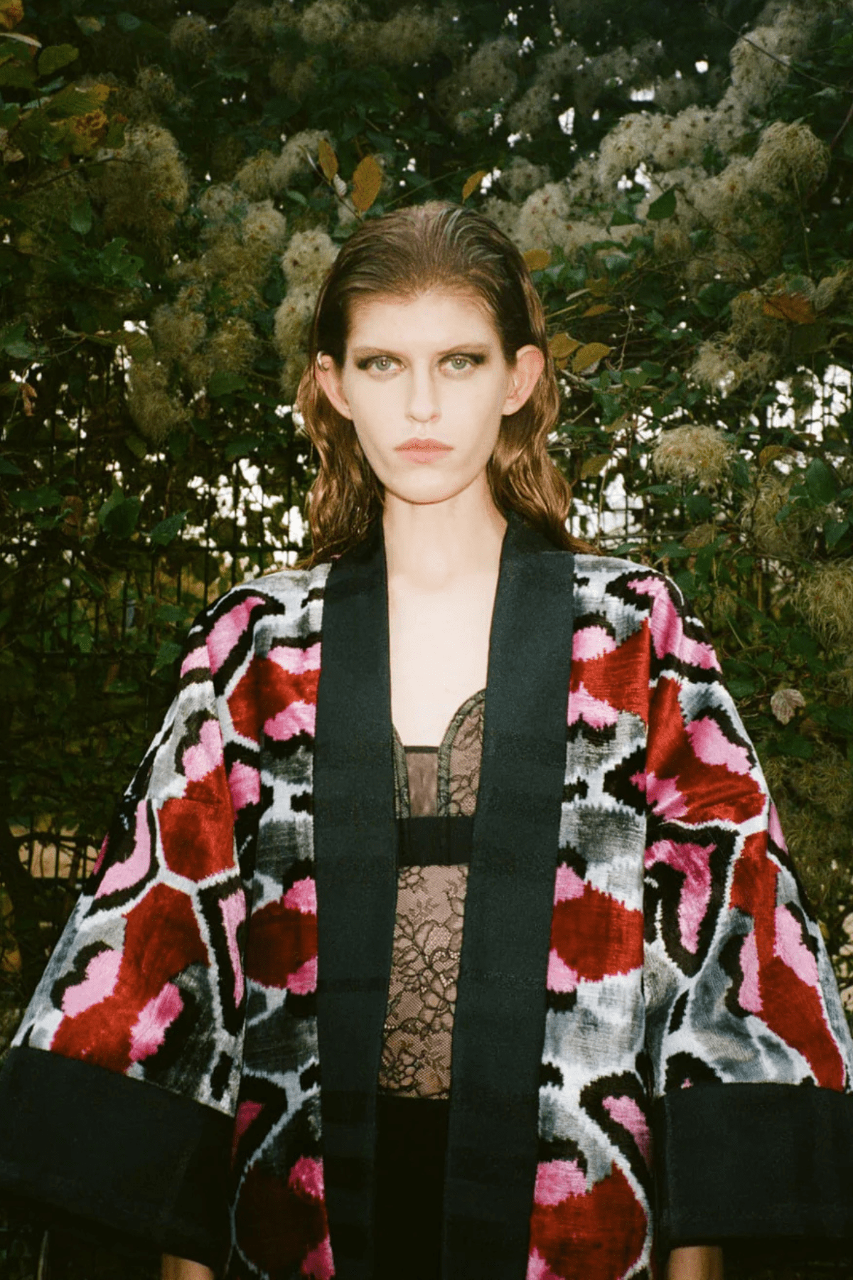 Marjorie luxury ikat silk coat by Aleksandra Viktor — handwoven velvet short coat in traditional Central Asian pattern