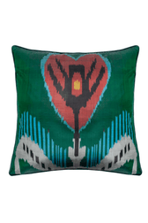 Ophelia luxury ikat silk pillow case by Aleksandra Viktor — pure silk handwoven in vibrant blue Uzbek ikat pattern 60x60cm