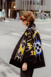 Zuza luxury ikat silk cotton coat by Aleksandra Viktor — handwoven short coat in traditional Central Asian pattern