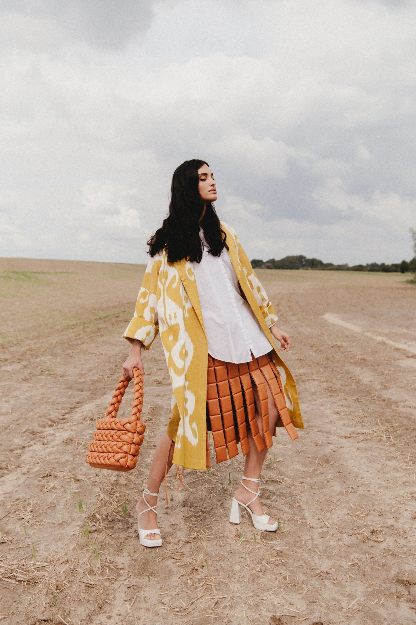 Marta Luxury Ikat Silk Coat — Handwoven with Matching Belt