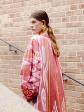 Sophie dress back view — Aleksandra Viktor bespoke handwoven ikat dress in natural dyed silk